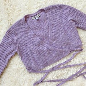 UO lilac cropped wrapped sweater top